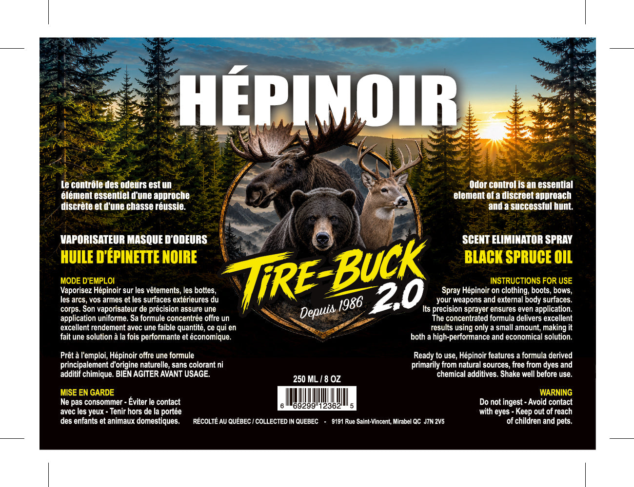 Hépinoir étiquette vaporisateur masque d'odeurs 250 ml