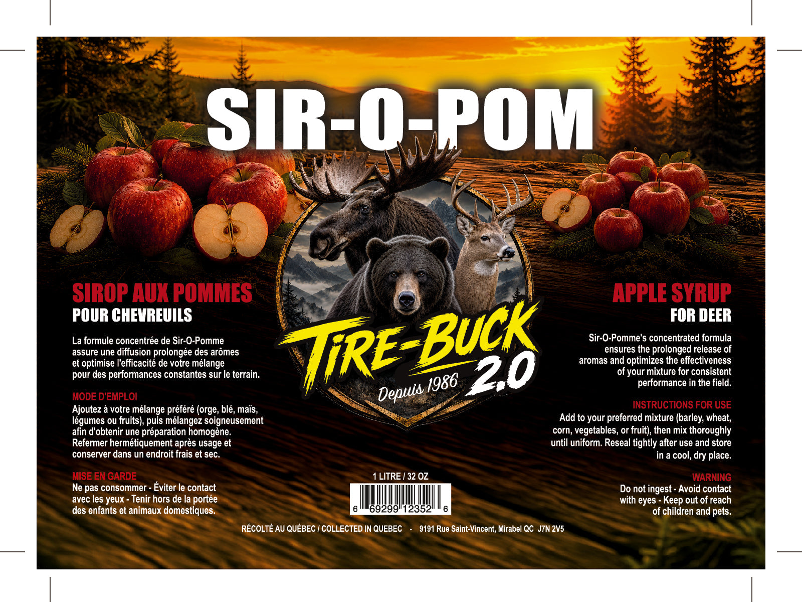 Sir-O-Pom sirop aux pommes pour chevreuils 1 litre